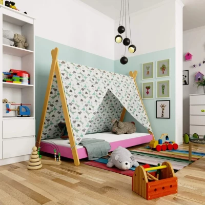 Dětská postel domeček 80x180 ESMORIA - růžová / hnědá