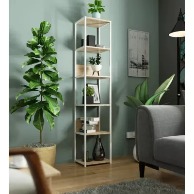 Kovový policový regál 40 cm TOMIRAN - bílý / dub sonoma