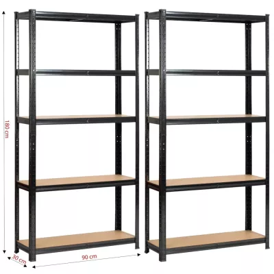 Set kovových regálů do domácnosti 90 cm QARIAN - černý