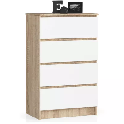 Úzká komoda se šuplíky SAVRILA - dub sonoma / bílá