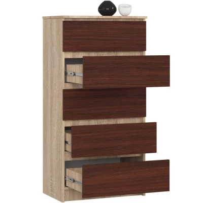 Vysoká komoda SAVRILA - dub sonoma / wenge