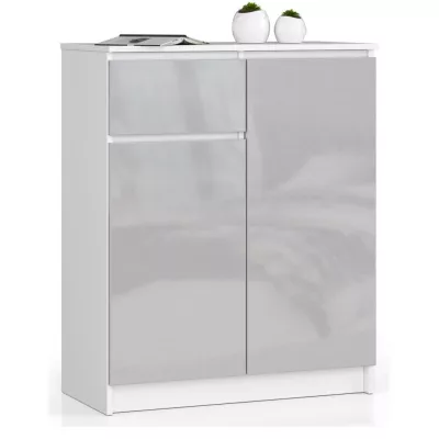Komoda se šuplíkem a dvířky SAVRILA - bílá / světle šedá lesklá