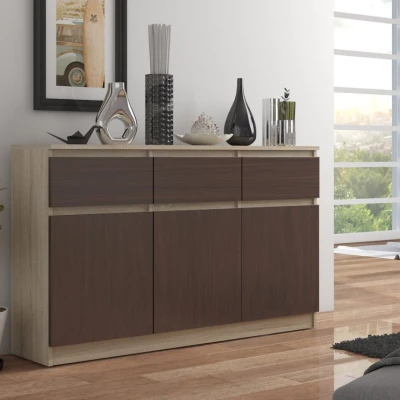 Komoda se šuplíky a dvířky SAVRILA - dub sonoma / wenge