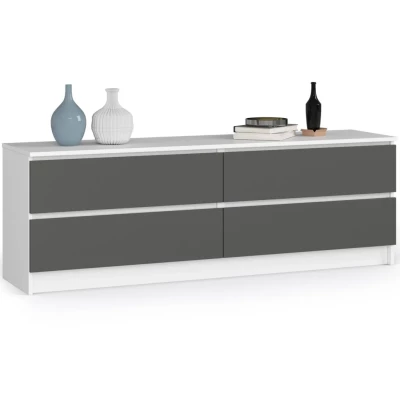 Nízká komoda se šuplíky SAVRILA - bílá / šedá
