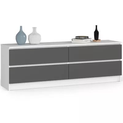 Nízká komoda se šuplíky SAVRILA - bílá / šedá