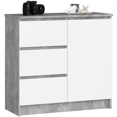 Komoda s šuplíky a dvířky CIELA - beton / bílá