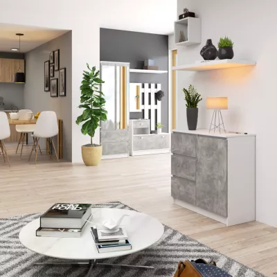 Komoda s šuplíky a dvířky CIELA - bílá / beton