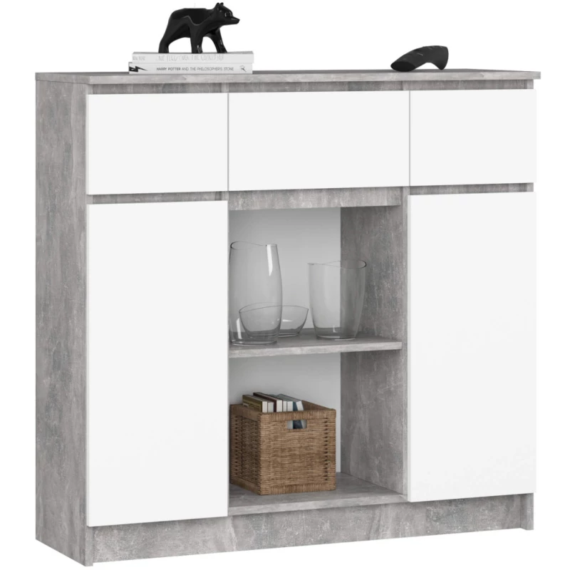 Komoda se šuplíky a dvířky JUNIPER - beton / bílá