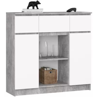 Komoda se šuplíky a dvířky JUNIPER - beton / bílá