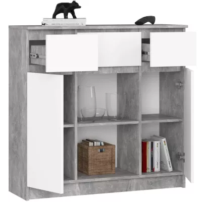 Komoda se šuplíky a dvířky JUNIPER - beton / bílá