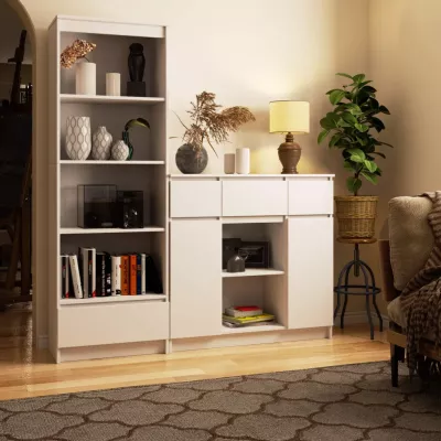 Komoda se šuplíky a dvířky JUNIPER - bílá