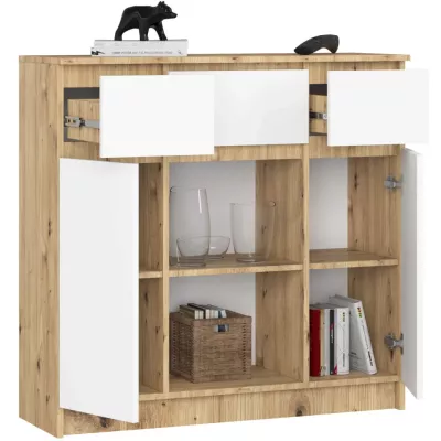 Komoda se šuplíky a dvířky JUNIPER - dub artisan / bílá