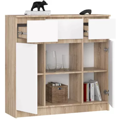 Komoda se šuplíky a dvířky JUNIPER - dub sonoma / bílá