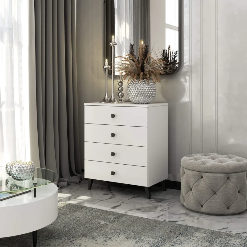 Designová šuplíková komoda MAVRIEL - bílá / černá