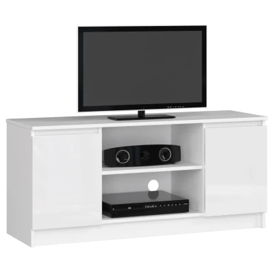 TV stolek YMARIN - bílý / bílý lesklý