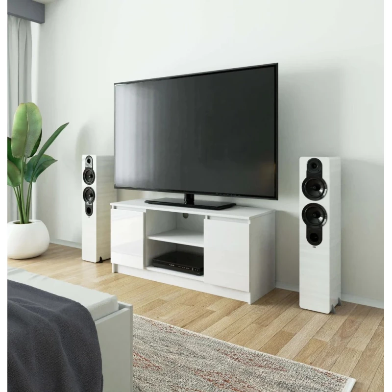 TV stolek YMARIN - bílý / bílý lesklý