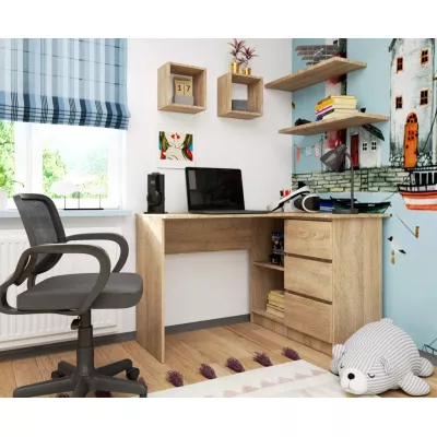 Rohový psací stůl ALERON - dub sonoma, pravé provedení
