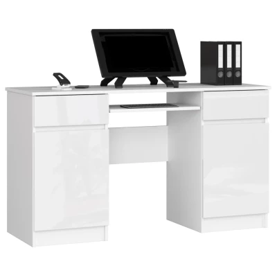 PC stůl FINLOR - bílý / bílý lesklý