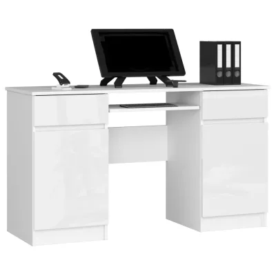 PC stůl FINLOR - bílý / bílý lesklý
