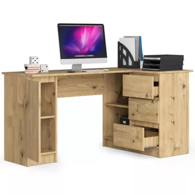Rohový psací stůl SILAN - dub artisan, pravé provedení