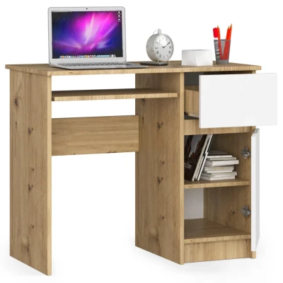 PC stůl KALRION - dub artisan / bílý, pravé provedení
