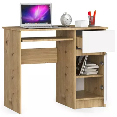 PC stůl KALRION - dub artisan / bílý, pravé provedení
