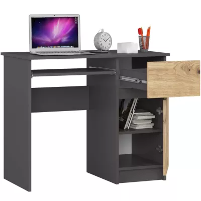 PC stůl KALRION - šedý / dub artisan, pravé provedení