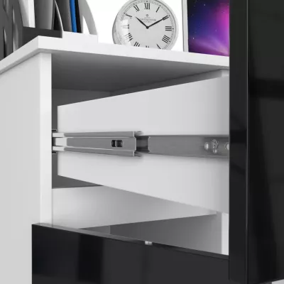 PC stůl KALRION - bílý / černý lesklý, levé provedení