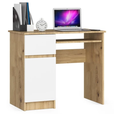PC stůl KALRION - dub artisan / bílý, levé provedení