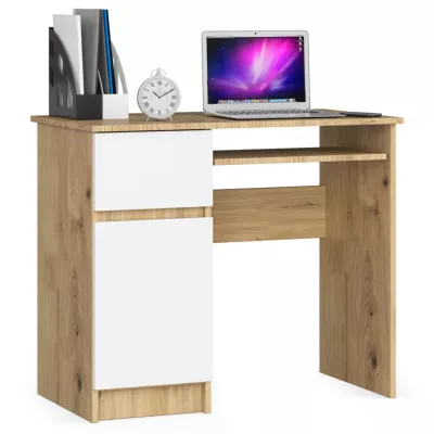 PC stůl KALRION - dub artisan / bílý, levé provedení
