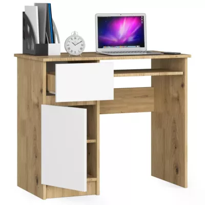 PC stůl KALRION - dub artisan / bílý, levé provedení