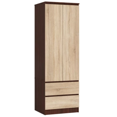 Šatní skříň se šuplíky 60 cm WREN - wenge / dub sonoma