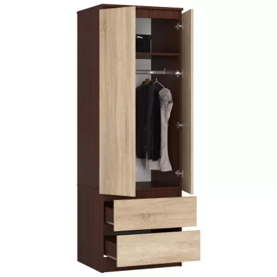 Šatní skříň se šuplíky 60 cm WREN - wenge / dub sonoma
