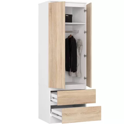 Šatní skříň se šuplíky 60 cm WREN - bílá / dub sonoma