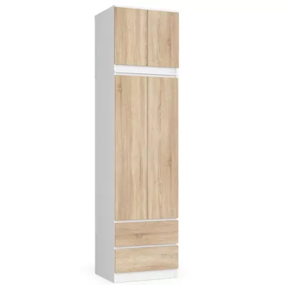 Šatní skříň s nástavcem 60 cm WREN - bílá / dub sonoma