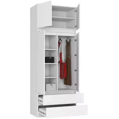 Šatní skříň s nástavcem 90 cm LOTA - bílá