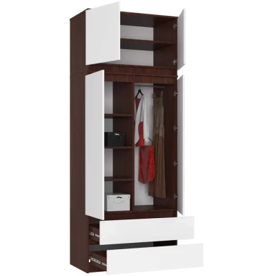 Šatní skříň s nástavcem 90 cm LOTA - wenge / bílá