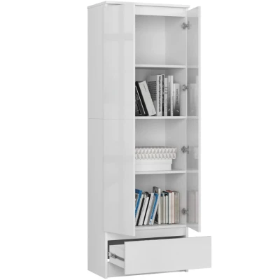 Dvoudveřová skříň se šuplíkem 60 cm VALESTRA - bílá / bílá lesklá