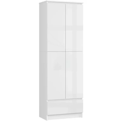 Dvoudveřová skříň se šuplíkem 60 cm VALESTRA - bílá / bílá lesklá
