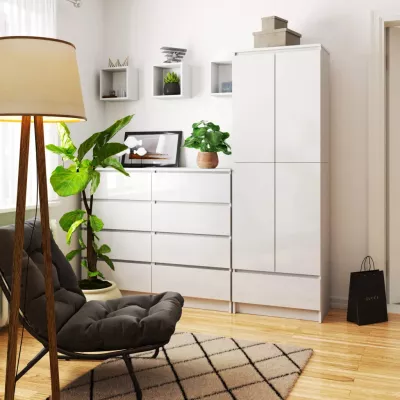 Dvoudveřová skříň se šuplíkem 60 cm VALESTRA - bílá / bílá lesklá
