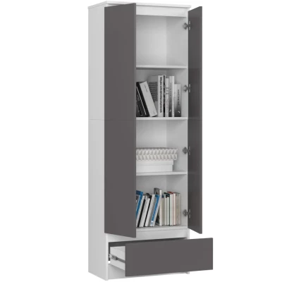 Dvoudveřová skříň se šuplíkem 60 cm VALESTRA - bílá / tmavě šedá