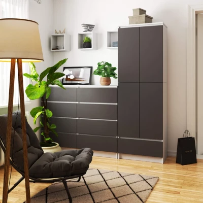 Dvoudveřová skříň se šuplíkem 60 cm VALESTRA - bílá / tmavě šedá