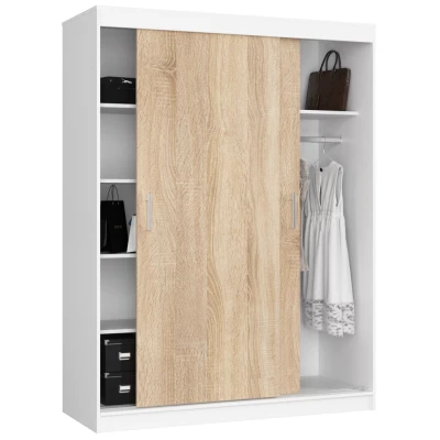 Prostorná šatní skříň 150 cm VALESTRA - bílá / dub sonoma