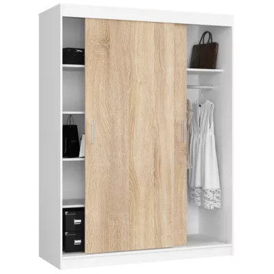 Prostorná šatní skříň 150 cm VALESTRA - bílá / dub sonoma