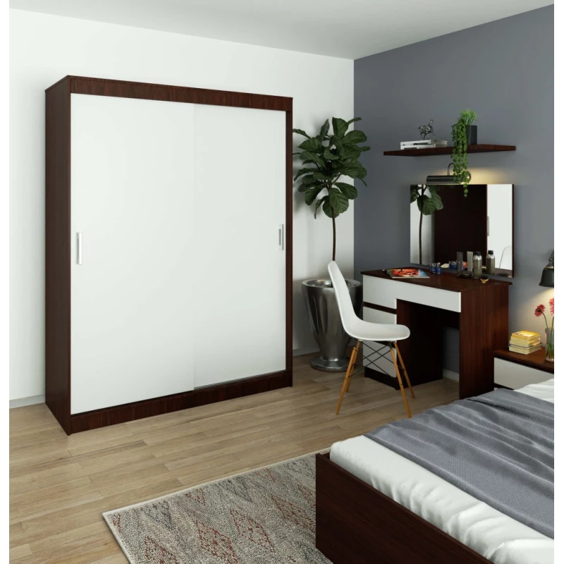 Prostorná šatní skříň 150 cm VALESTRA - wenge / bílá