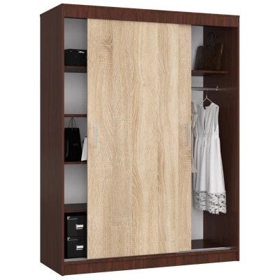 Prostorná šatní skříň 150 cm VALESTRA - wenge / dub sonoma