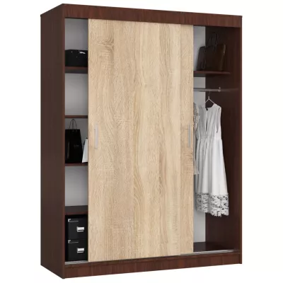 Prostorná šatní skříň 150 cm VALESTRA - wenge / dub sonoma
