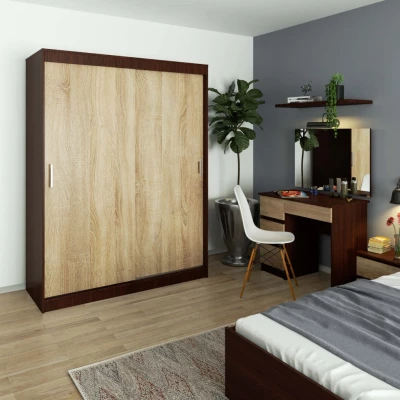 Prostorná šatní skříň 150 cm VALESTRA - wenge / dub sonoma