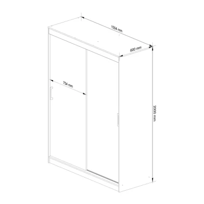 Prostorná šatní skříň 150 cm VALESTRA - bílá / tmavě šedá
