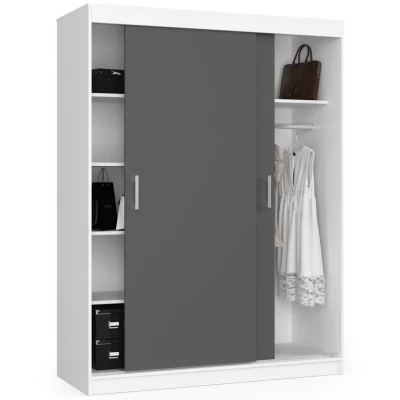 Prostorná šatní skříň 150 cm VALESTRA - bílá / tmavě šedá